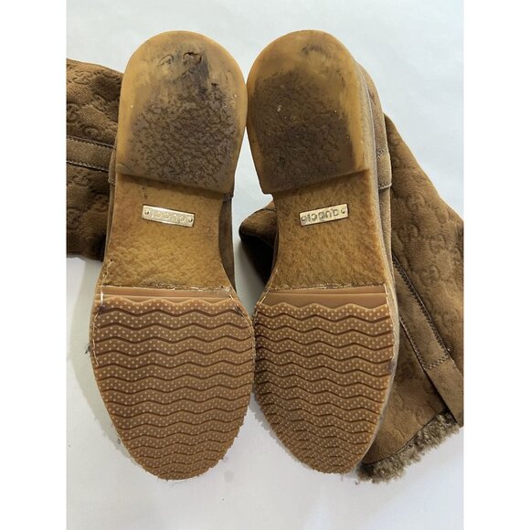 Gucci Suede Monogram Shearling Boots in Brown with Dustbag - Picture 9 of 12